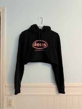 Black Cropped Logo Hoodie